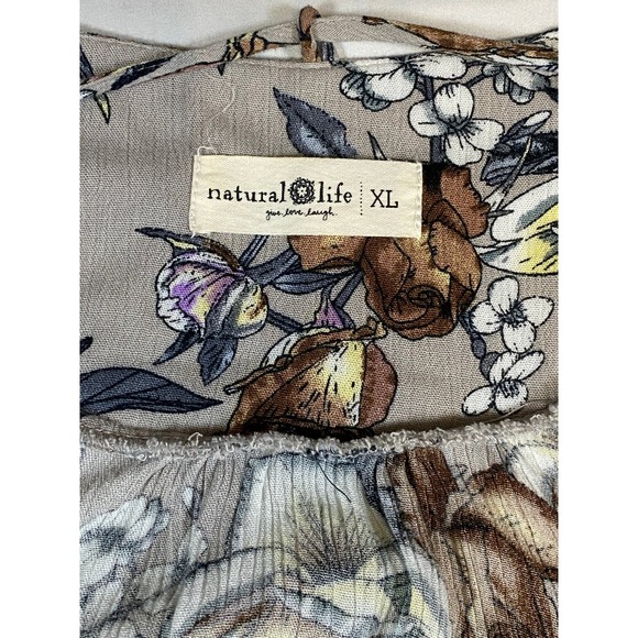 Natural Life Maxi Dress Floral Print Beige Brown Yellow Long Sleeve XL - Picture 5 of 10